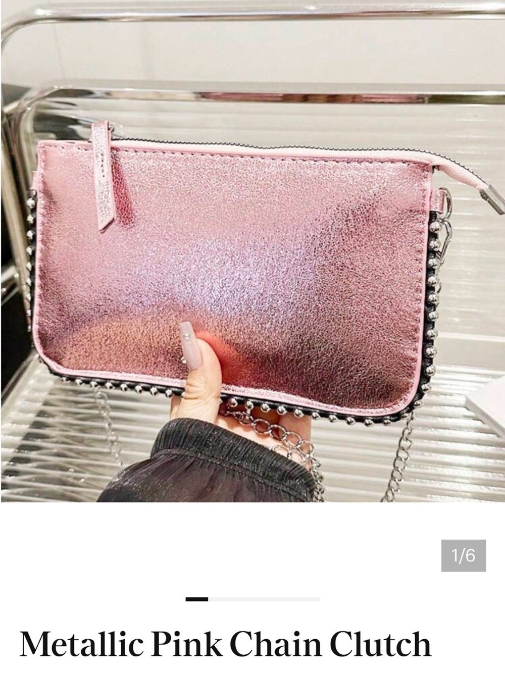 Metallic Pink Chain Clutch - Stylish Evening Bag